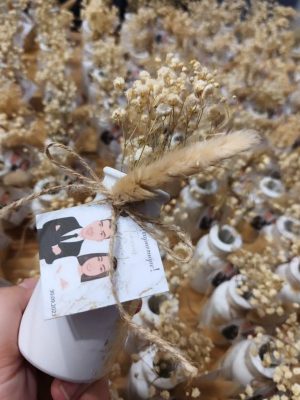 Κυλινδρικό βάζο με αποξηραμένα λουλούδια - Μπομπονιέρα