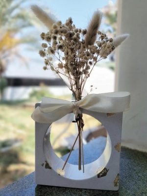 Τετράγωνο βάζο με αποξηραμένα λουλούδια - Μπομπονιέρα